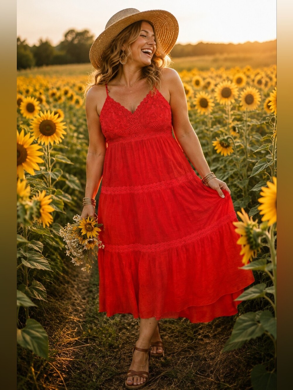 Rebellion Women's Size XL: Lace-Trim Orange Maxi Dress with Spaghetti Straps